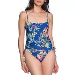 Loft swim shirred side one piece‎ swimsuit tropical floral print women's small